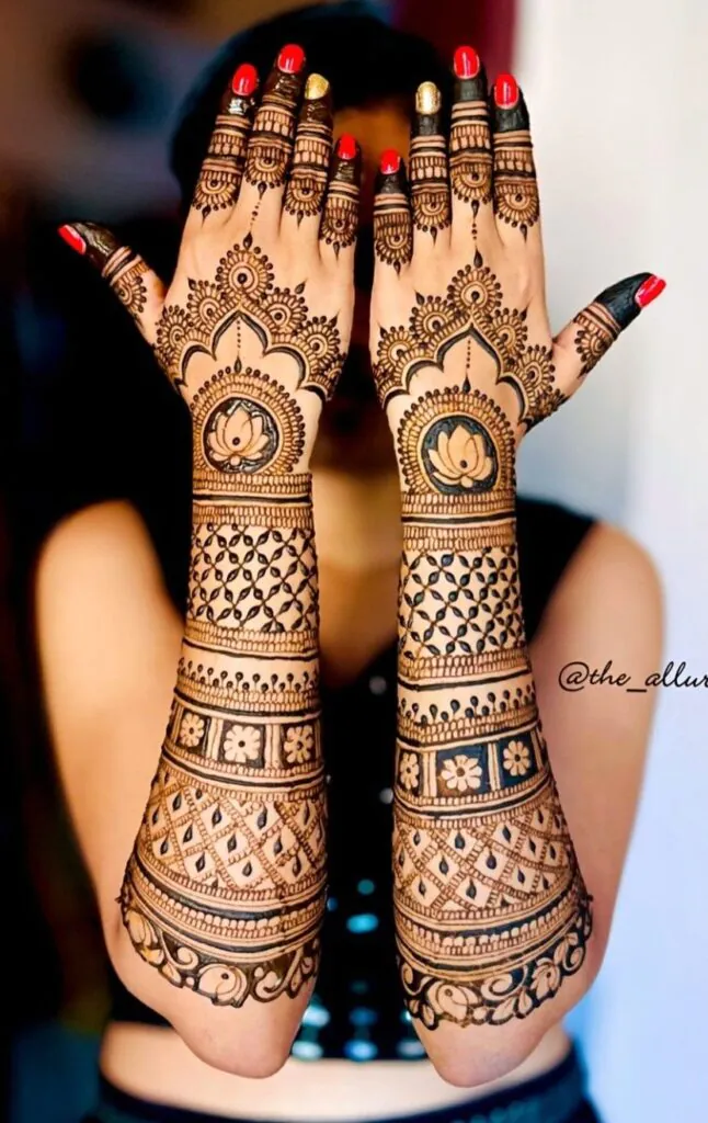 back full hand bridal mehndi designs with simple patterns