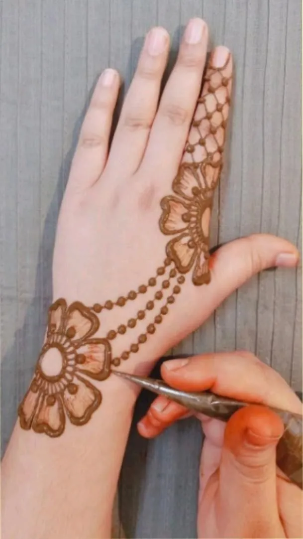 Simple Mehndi Designs for Kids Back Hand with Star and Heart Patterns