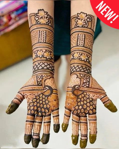 Beautiful peacock-inspired Modern Royal Front Hand Mehndi Designs