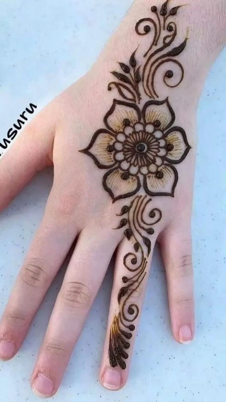 Simple Mehndi Designs for Kids Back Hand with Cute Swirls