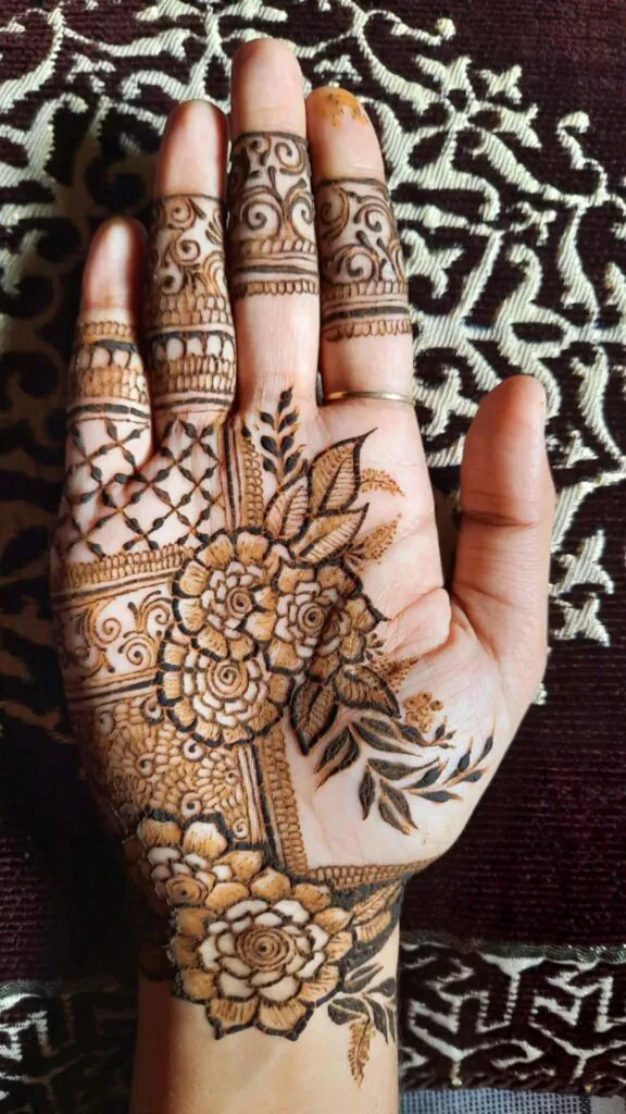 front hand rose mehndi design