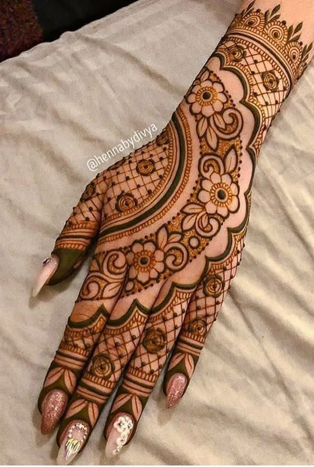 rose mehndi design back hand