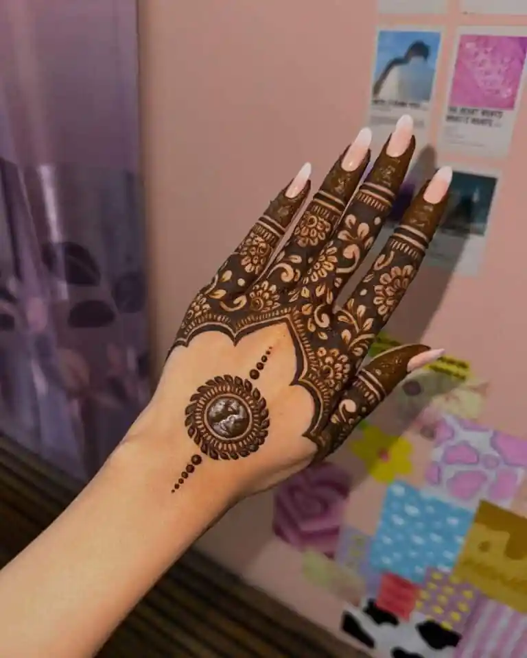 Bold and Beautiful Modern Royal Front Hand Mehndi for Girls with Mandala Art